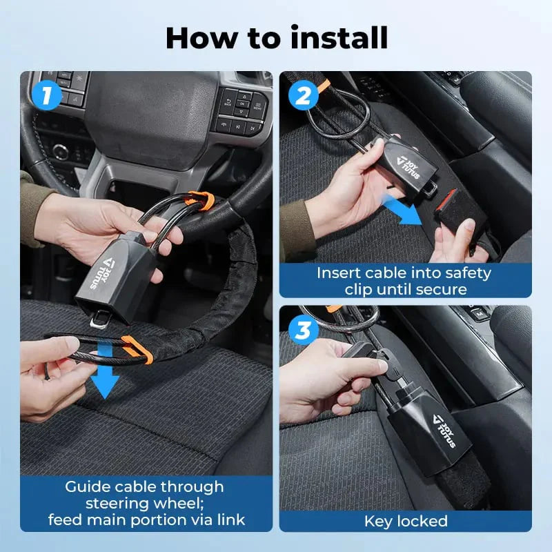 Universal Car Seat Belt Steering Wheel Steel Wire Lock