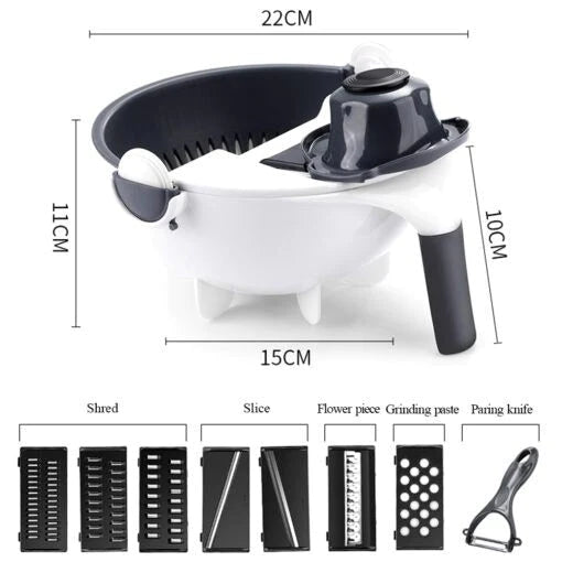 PLASTIC 9 IN 1 DOUBLE-LAYER VEGETABLES CUTTER SHREDDER GRATER SLICER WITH DRAIN BASKET
