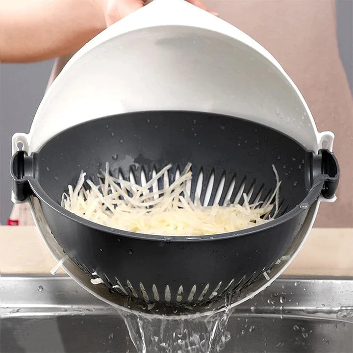 PLASTIC 9 IN 1 DOUBLE-LAYER VEGETABLES CUTTER SHREDDER GRATER SLICER WITH DRAIN BASKET