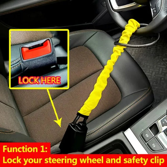Universal Car Seat Belt Steering Wheel Steel Wire Lock