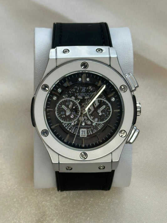 Hub Geneve Classic Fusion Stainless Steel Quartz Watch -Black and silver -