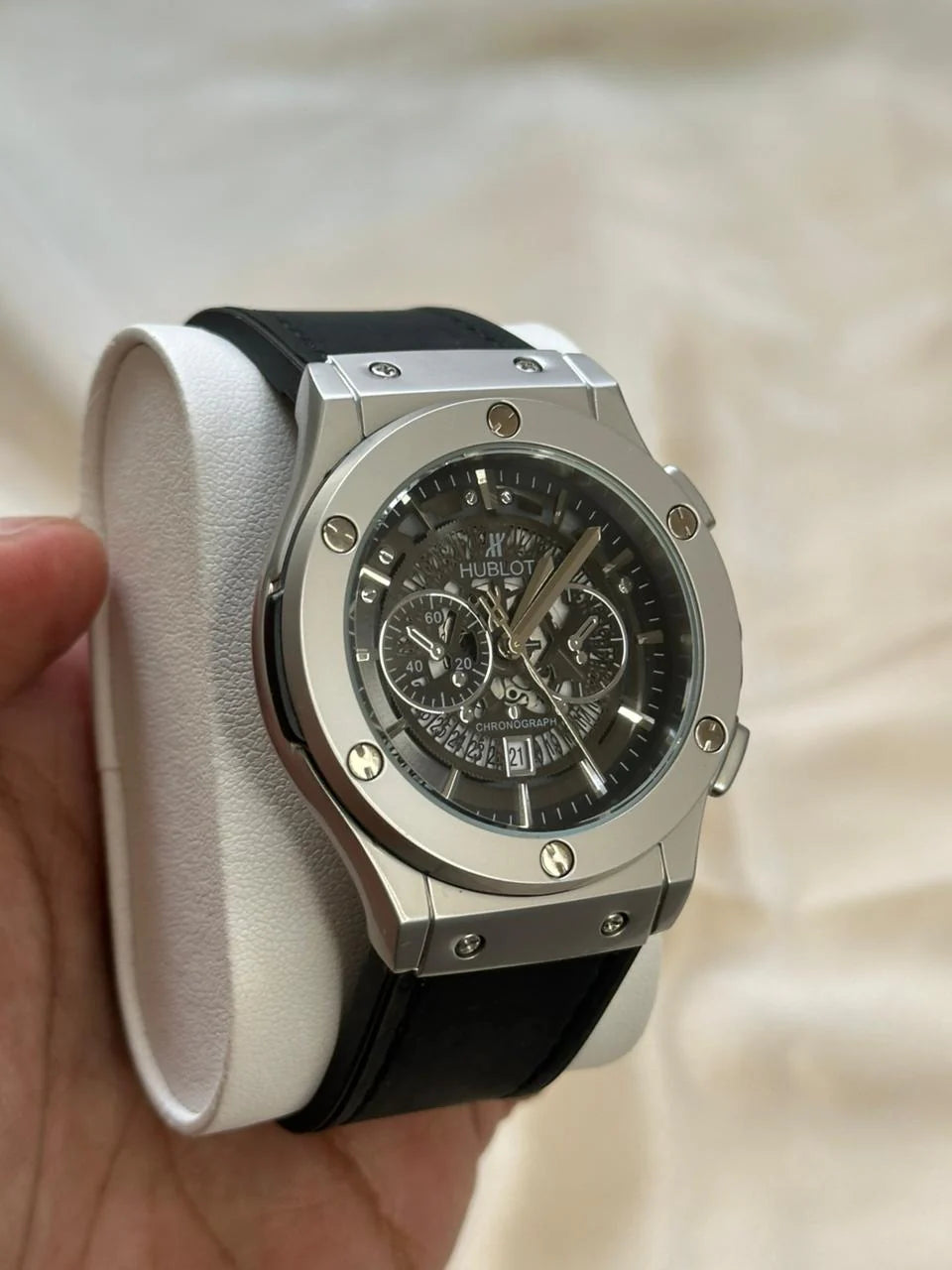 Hub Geneve Classic Fusion Stainless Steel Quartz Watch -Black and silver -