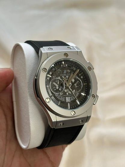 Hub Geneve Classic Fusion Stainless Steel Quartz Watch -Black and silver -