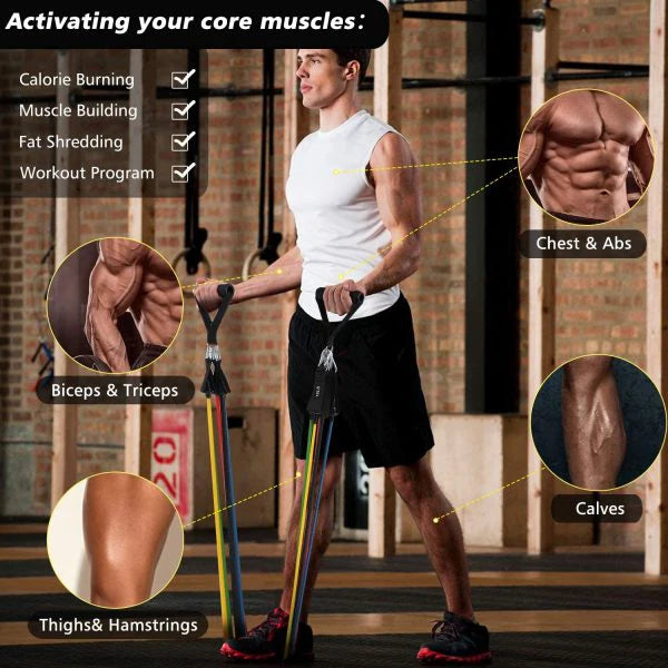 High Quality Portable Resistance Bands With Handles, Resistance Tubes & Workout Bands Exercise Band Elastic Pull Rope 11 Pcs Set