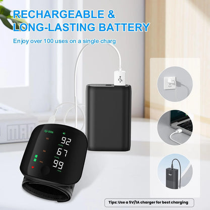 Rechargeable Wrist Blood Pressure Monitor – Digital BP Machine with Large LED Display & Voice Broadcast