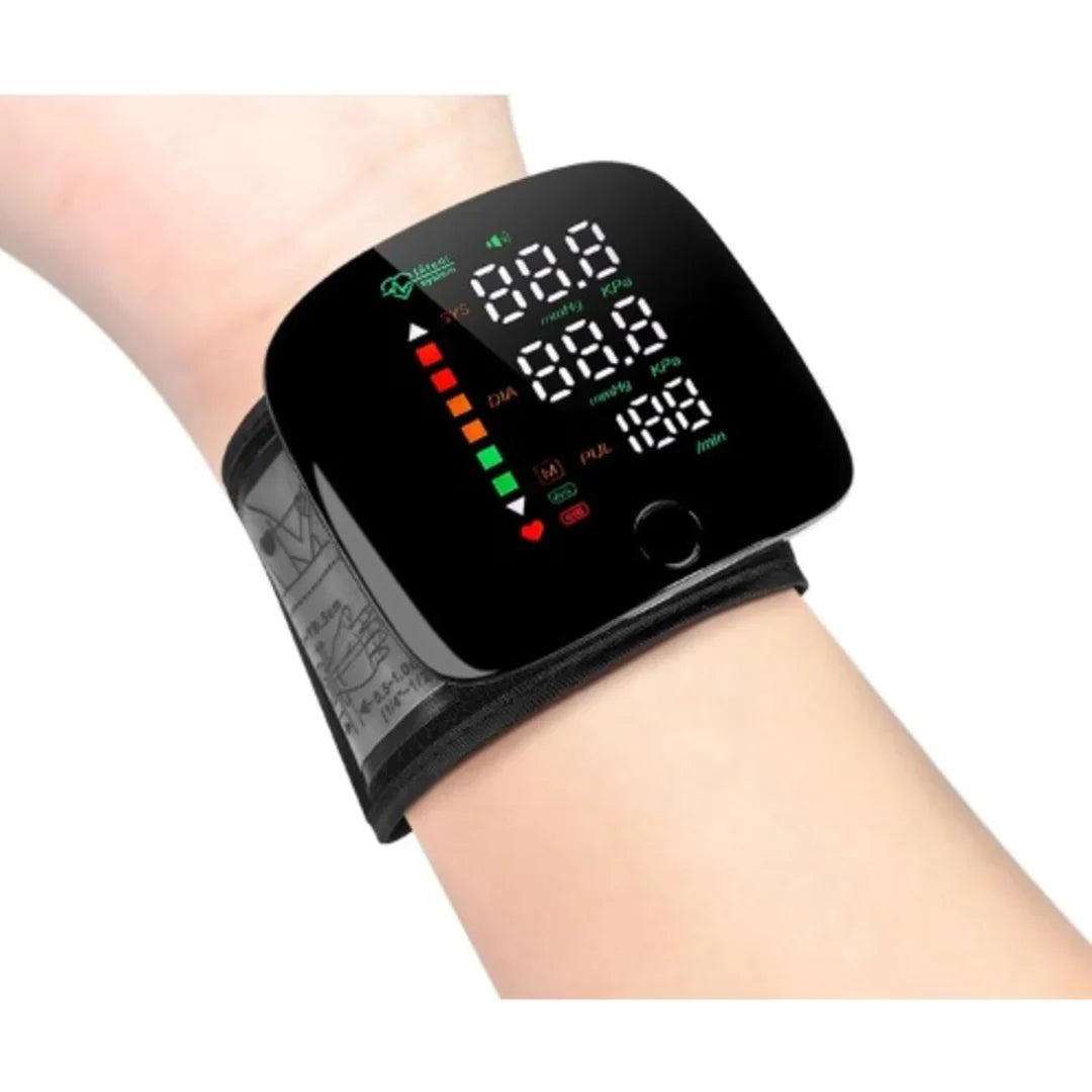 Rechargeable Wrist Blood Pressure Monitor – Digital BP Machine with Large LED Display & Voice Broadcast